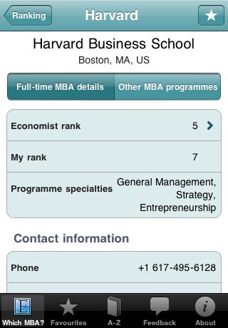 Which MBA? 2011-12 from The Economist screenshot 4