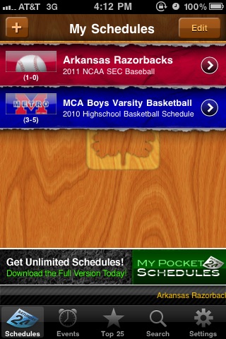 My Pocket Schedules Lite - Youth, College, Pro Teams