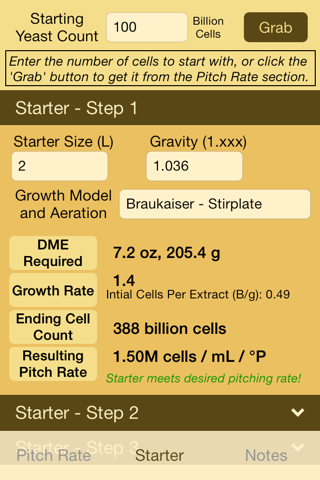 Yeast Pitch Rate and Starter Calculator screenshot 2