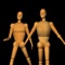 Wooden mannequins are posed as desired and assigned to keyframes which are then animated to enact dance routines