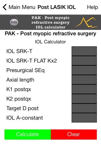Post myopic refractive surgery IOL Calculator and Calculator of safety parameters for LASIK screenshot 2