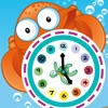それは何時ですか？子どもたちは海の動物と時計の読み方を学ぶためのゲーム。ゲームや幼稚園、幼稚園や保育園のための演習