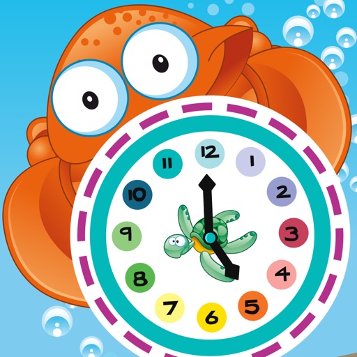 What time is it? Game for children to learn how to read a clock with the animals of the ocean with games and exercises for kindergarten, preschool or nursery school