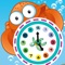 What time is it? Game for children to learn how to read a clock with the animals of the ocean with games and exercises for kindergarten, preschool or nursery school