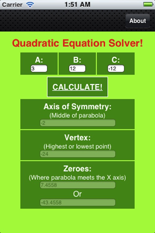 Free Quadratic Equations Solver