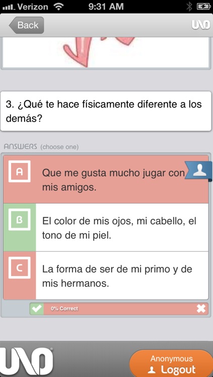 Aplicación UNOi Student Eval