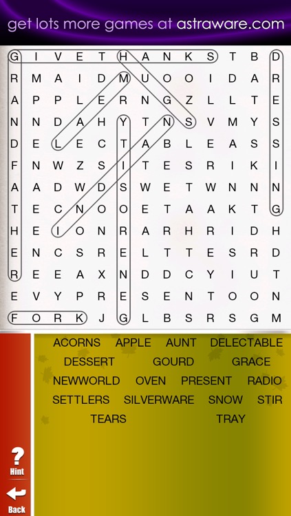 Astraware Thanksgiving Wordsearch