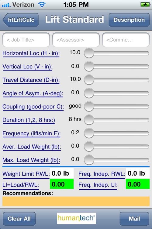 HT NIOSH Lift calculator