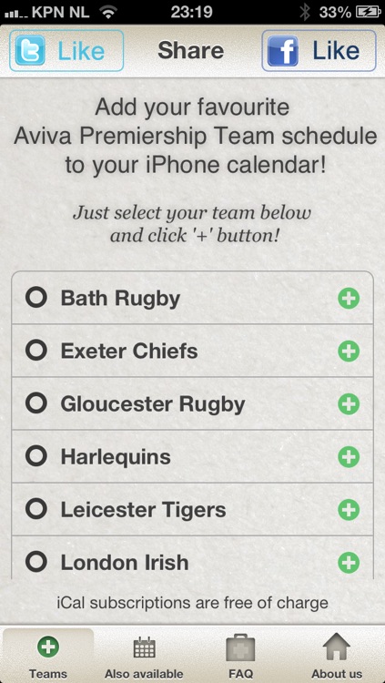 Fixtures for Aviva Premiership in your calendar