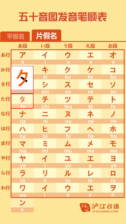 沪江日语五十音图