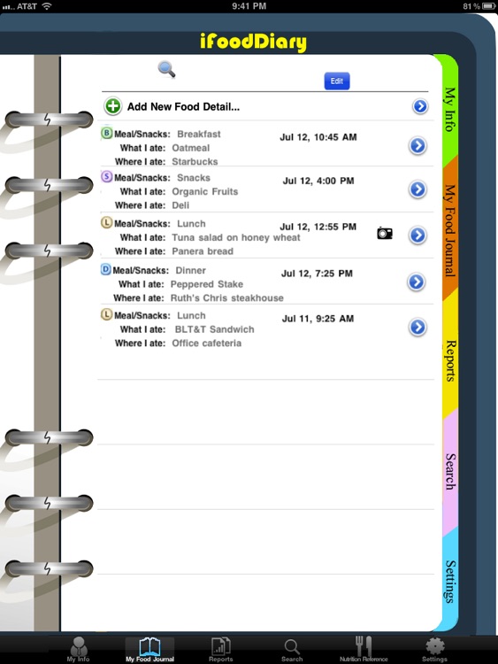 iFood Diary for iPad