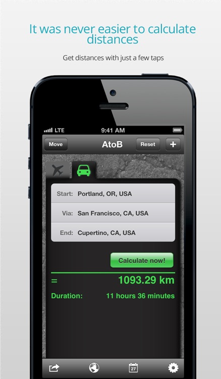 AtoB Distance Calculator Free - easy and fast air or car route measurement from A to B for travel and more