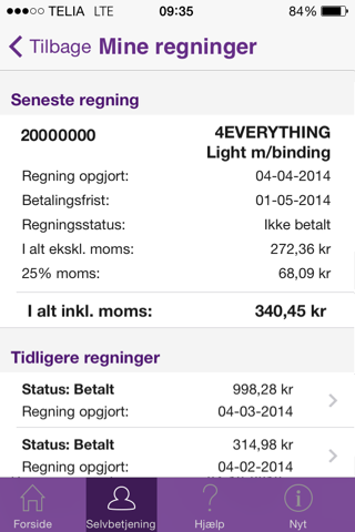 Telia Selvbetjening screenshot 2