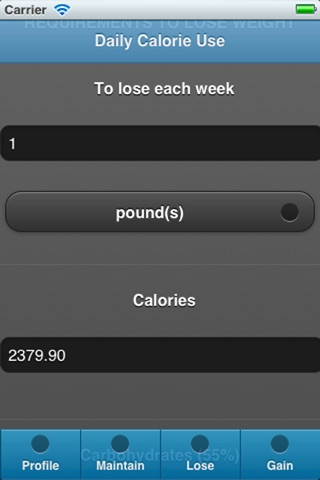 Calory Use - Recommended calories, carbohydrates, proteins and fats intake to loose, maintain or gain weight screenshot 3
