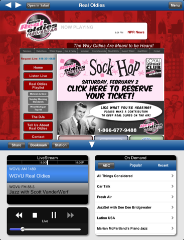 WGVU Real Oldies App for iPad screenshot 2
