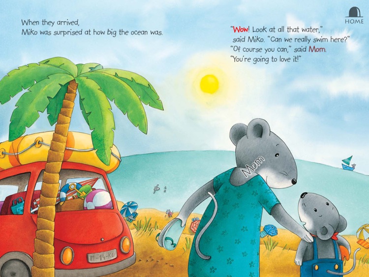Miko Goes on Vacation: An interactive bedtime story book for kids about Miko’s first beach holiday, where he enjoys swimming and making new friends, by Brigitte Weninger illustrated by Stephanie Roehe. (iPad “Lite” version; by Auryn Apps)