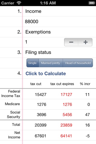 Fiscal Cliff Calculator screenshot 2