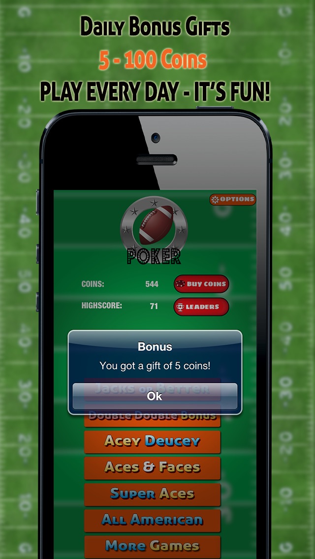 Football's Halftime Video Poker - Six Fun Vegas Style Card Games 1.0 IOS -