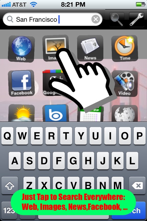Easy Search for Google, Facebook, Twitter, Myspace, Youtube, Email, Pinterest, Amazon, Yahoo