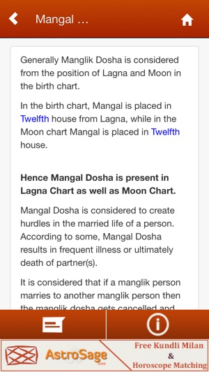 Manglik Dosha Cancellation Chart