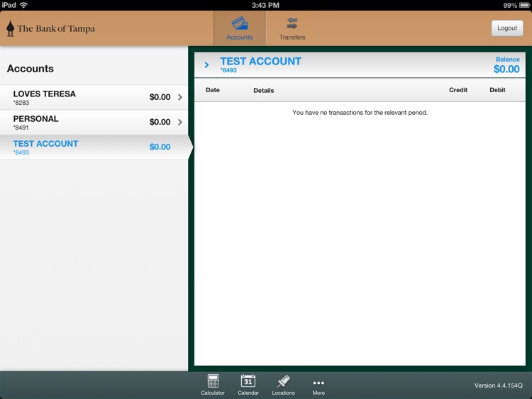 The Bank of Tampa Mobile Banking for iPad