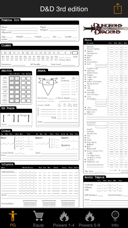 Real Sheet: D&D 3.0 Edition + Dice Table