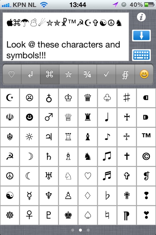 Characters 2012 - extra symbols, emoji and ascii chars