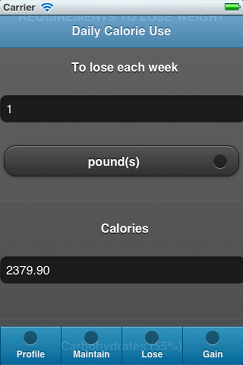 Calory Use - Recommended calories, carbohydrates, proteins and fats intake to loose, maintain or gain weight
