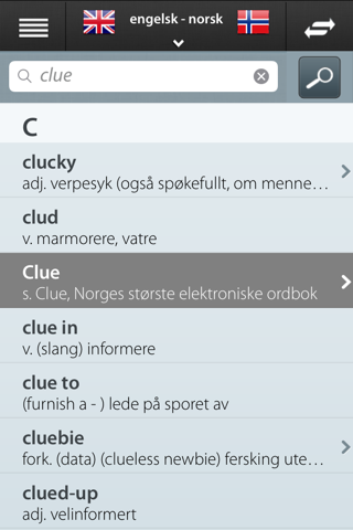 Clue ordbok screenshot 2