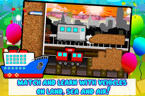 Kids Trains, Planes & Boat Vehicles - Puzzles for Kids (toddler age learning games free) screenshot 2
