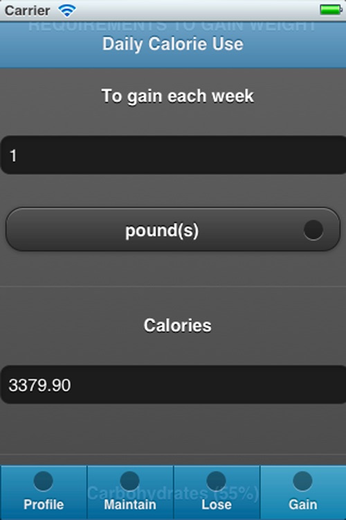 Calory Use - Recommended calories, carbohydrates, proteins and fats intake to loose, maintain or gain weight screenshot-3