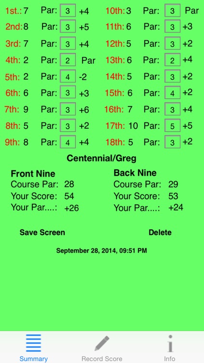 Duffer's Golf Score Card
