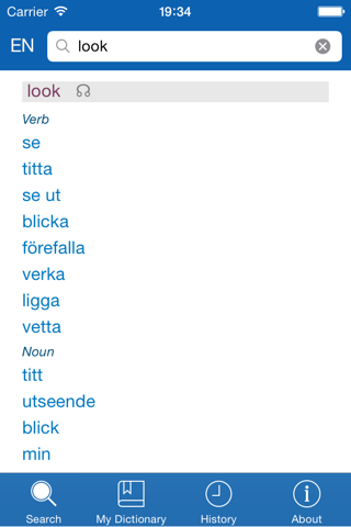 Swedish−English dictionary screenshot 2