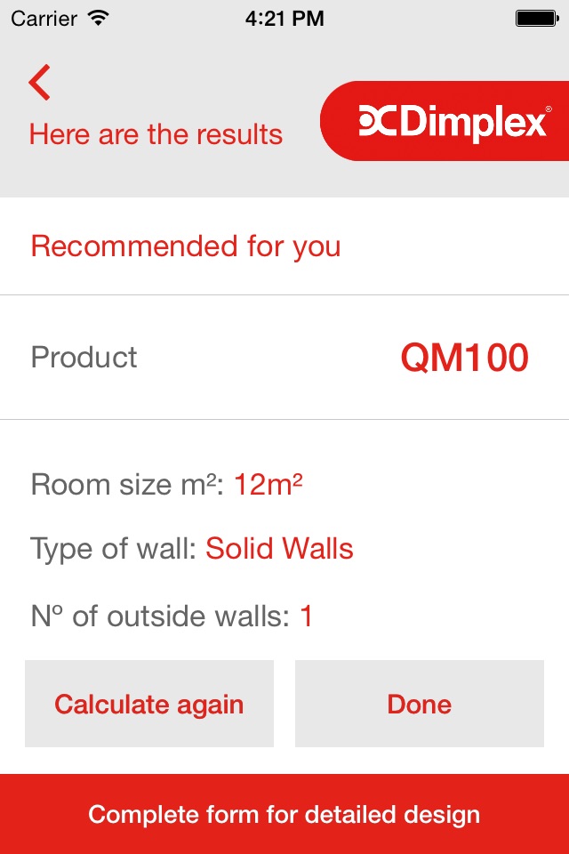 Dimplex Quantum heater sizing guide screenshot 3