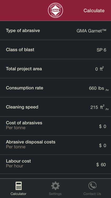 GMA Garnet Abrasive Blasting Calculator