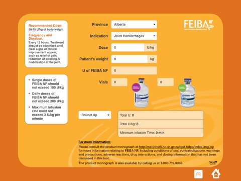 FEIBA Dosage Calculator for iPad screenshot 3