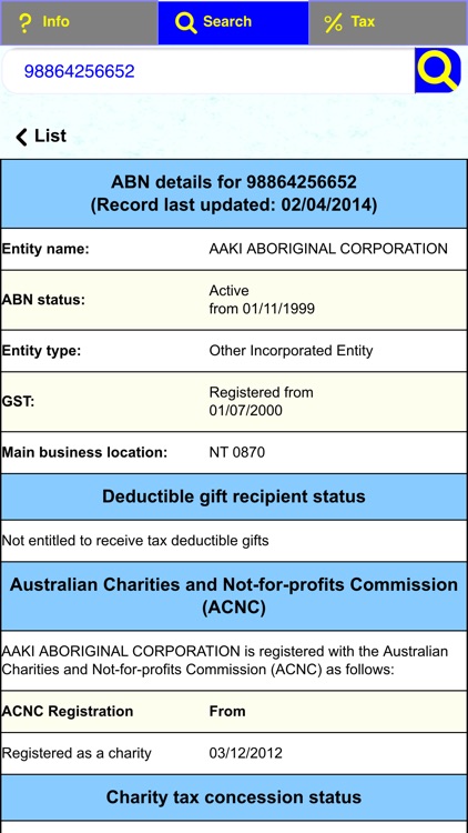 Tax ABN GST DGR Check