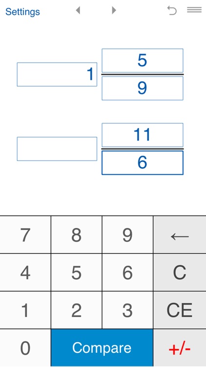 Compare fractions calculator