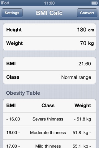 BMI Calculator Table screenshot 2