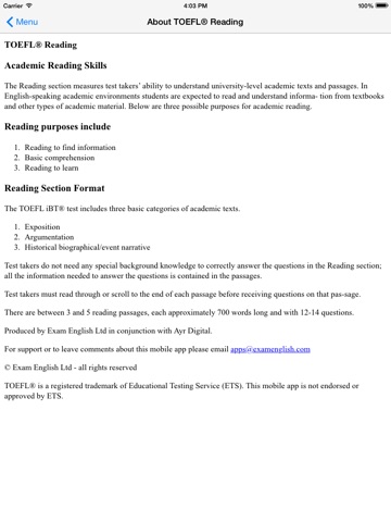 TOEFL® Reading Test screenshot 2