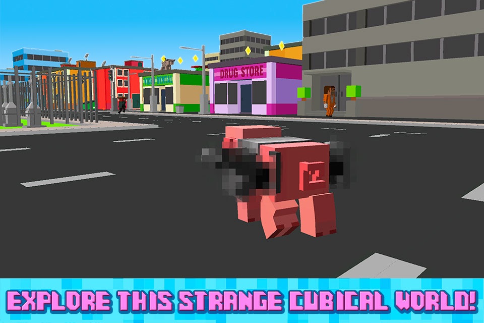 Blockhead Pig City Rampage 3D screenshot 2