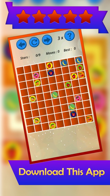 A Puzzle Game to Match  & Connect - Draw Line  between Same Pairs of Cartoon Fruits