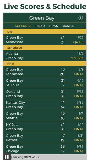 Green Bay Football Radio & Live Scores(圖3)-速報App