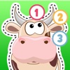 Kids Puzzle Teach me Tracing & Counting with Farm Animals Cartoon learn that the cow sleeps in the barnyard, the chicken lays eggs and the piggy loves mud