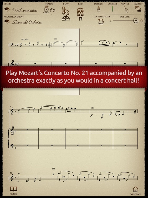 Play Mozart: Piano Concerto No. 21 (interactive piano sheet music)