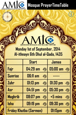 AMIC Aberdeen Mosque Prayer Time Table screenshot 2