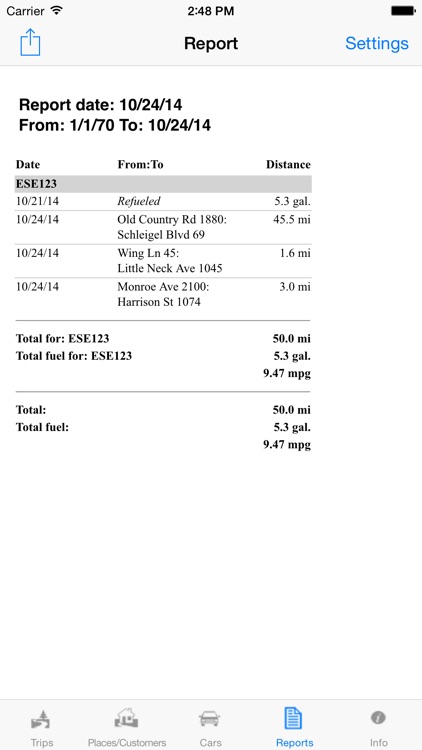 Travelreporter GPS milage log