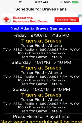 Schedule for Braves fans screenshot 4