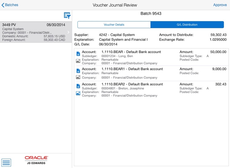 Voucher Batch Approvals Tablet for JDE E1