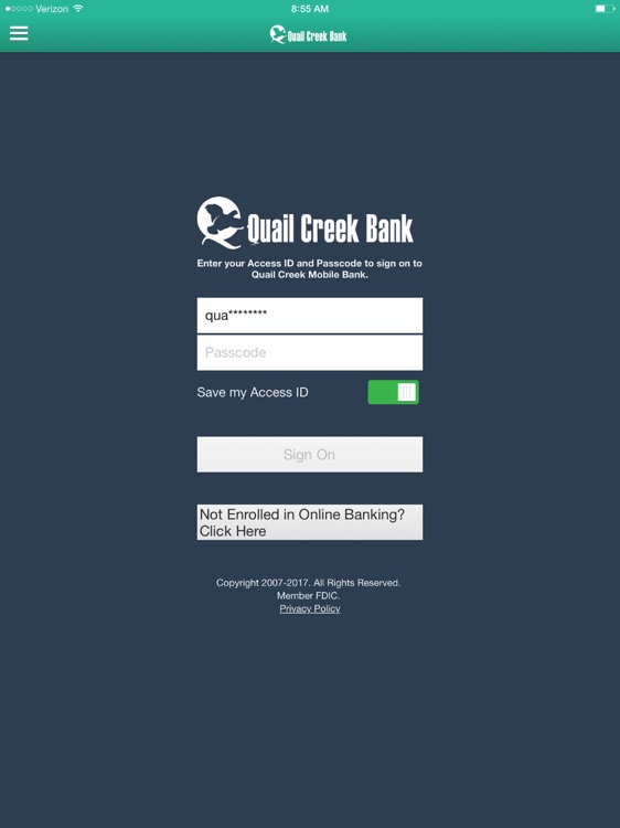 Quail Creek Bank for iPad